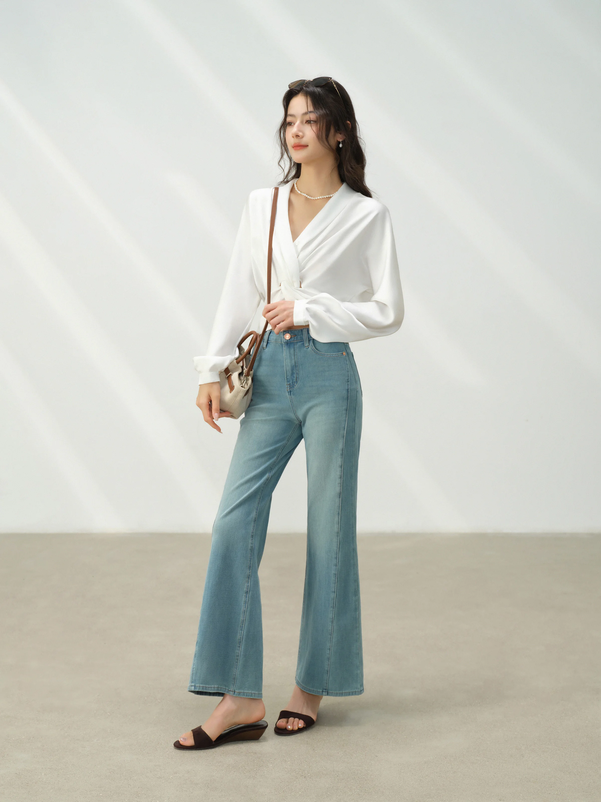 High Waist Flared Jeans Women Vintage Wash Blue Denim Pants Slim Fit Bootcut Trousers Retro American Style Casual Autumn Outfit - Image 5