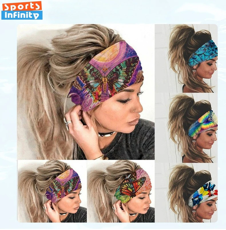 

Sunflower Printed Elastic Wide Sports Headband Women Yoga Headband Fitness Running Headband Headwear Daily Versatile Headscarf