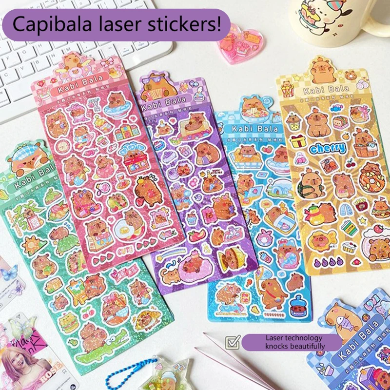 Kawaii Capybara Stickers Cartoon Waterproof Removable Sticker Glitter Stickers Pocket Decoration Sticker Hand Account Decorate