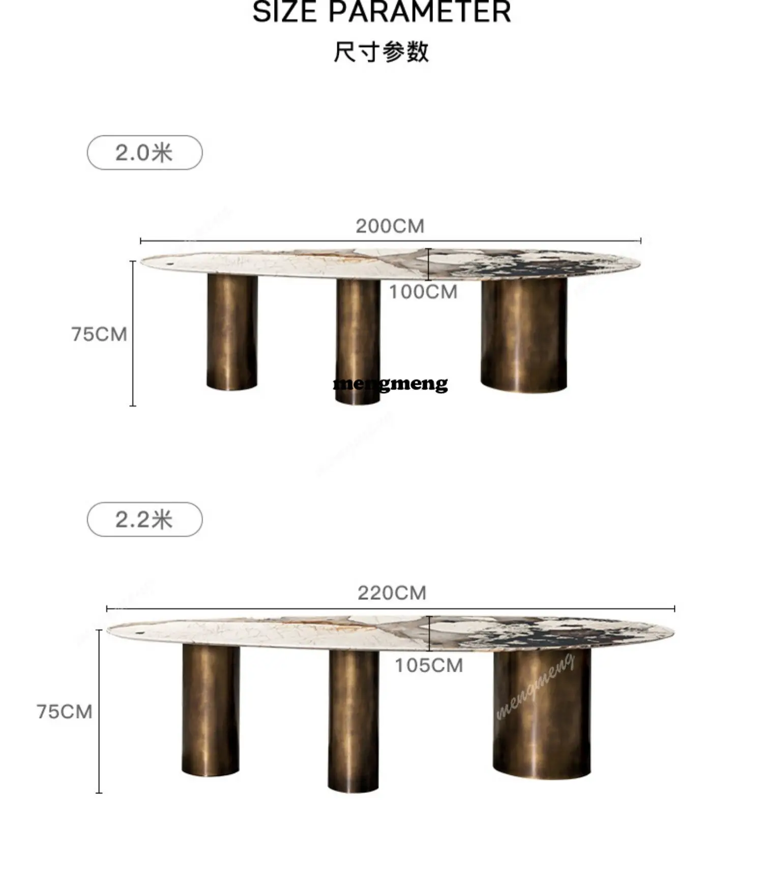 Trending Villa Home Design Corrosion/Heat/Easy-Clean Italian Luxury Stainless Steel Dining Table, Oval Imported Stone Tabletop,
