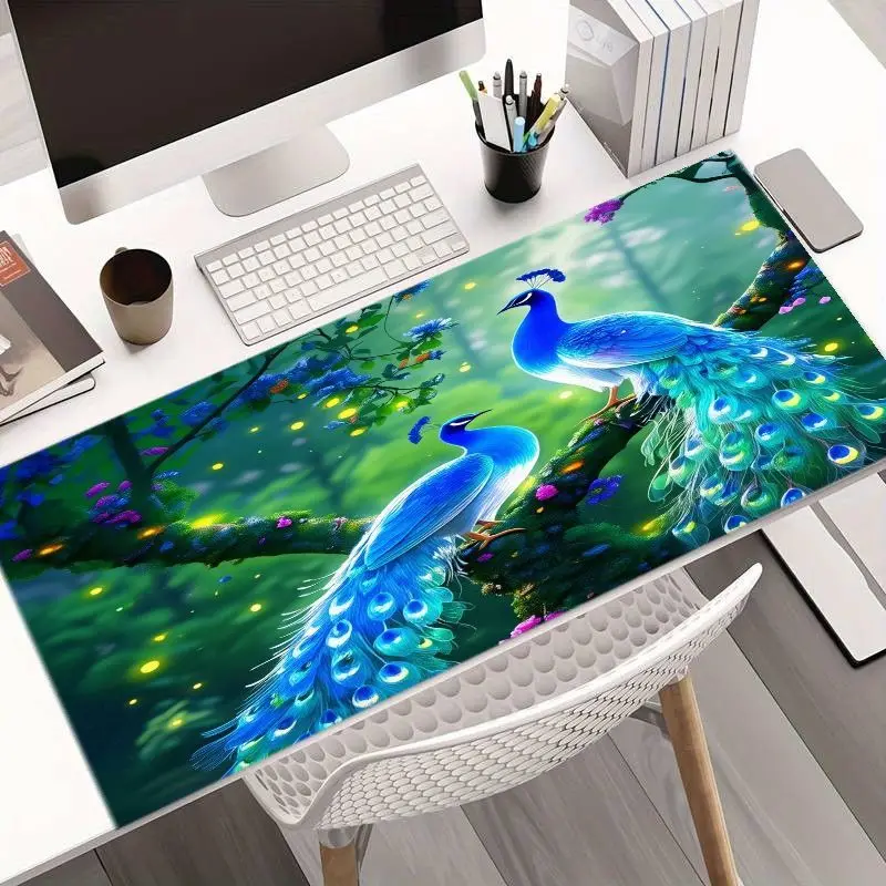 Vivid PeaRoosters Large Mouse Pad Forest Design Non-Slip Colorful Desk Accessory Iridescent Gaming Work Office Study