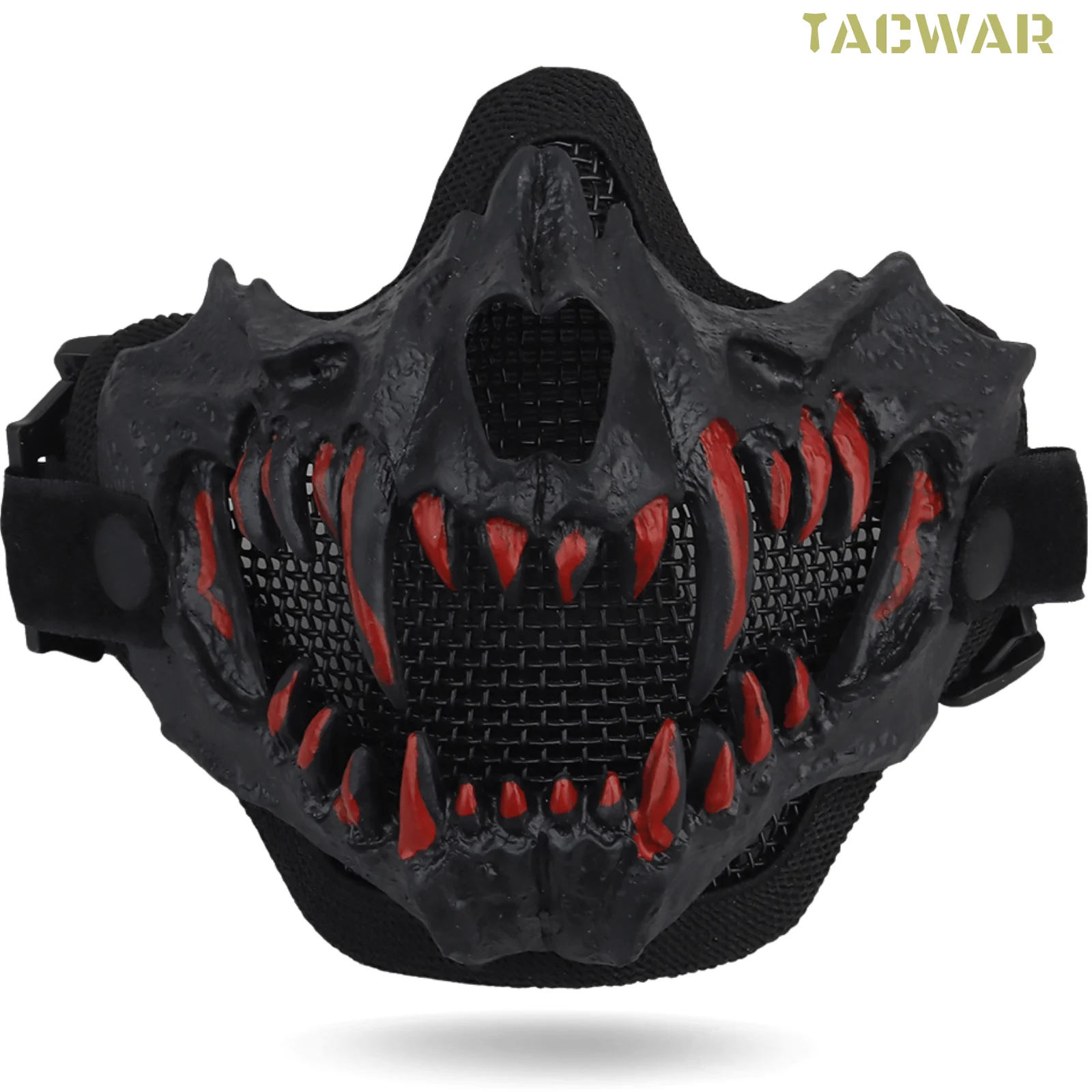 Tusk Mask, Face Protection Skull Fang Oni Tactical Mesh Samurai Mask Half Face for Airsoft Hunting CS Halloween Cosplay