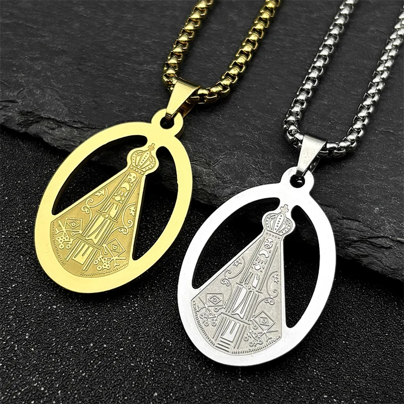 Our Lady Of Aparecida Brazil Necklace for Men Women Stainless Steel Gold Color Virgin Mary Bless Chain Jewelry colar masculino