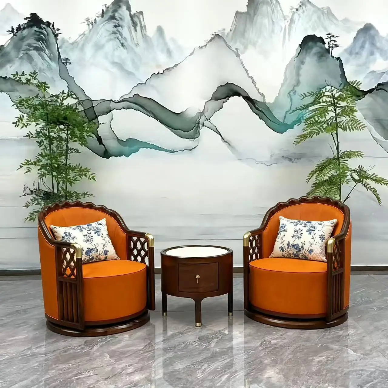 DSA New Chinese Style Single Sofa Chair Simple Zen Living Room Three-Piece Set Leisure Swivel Chair