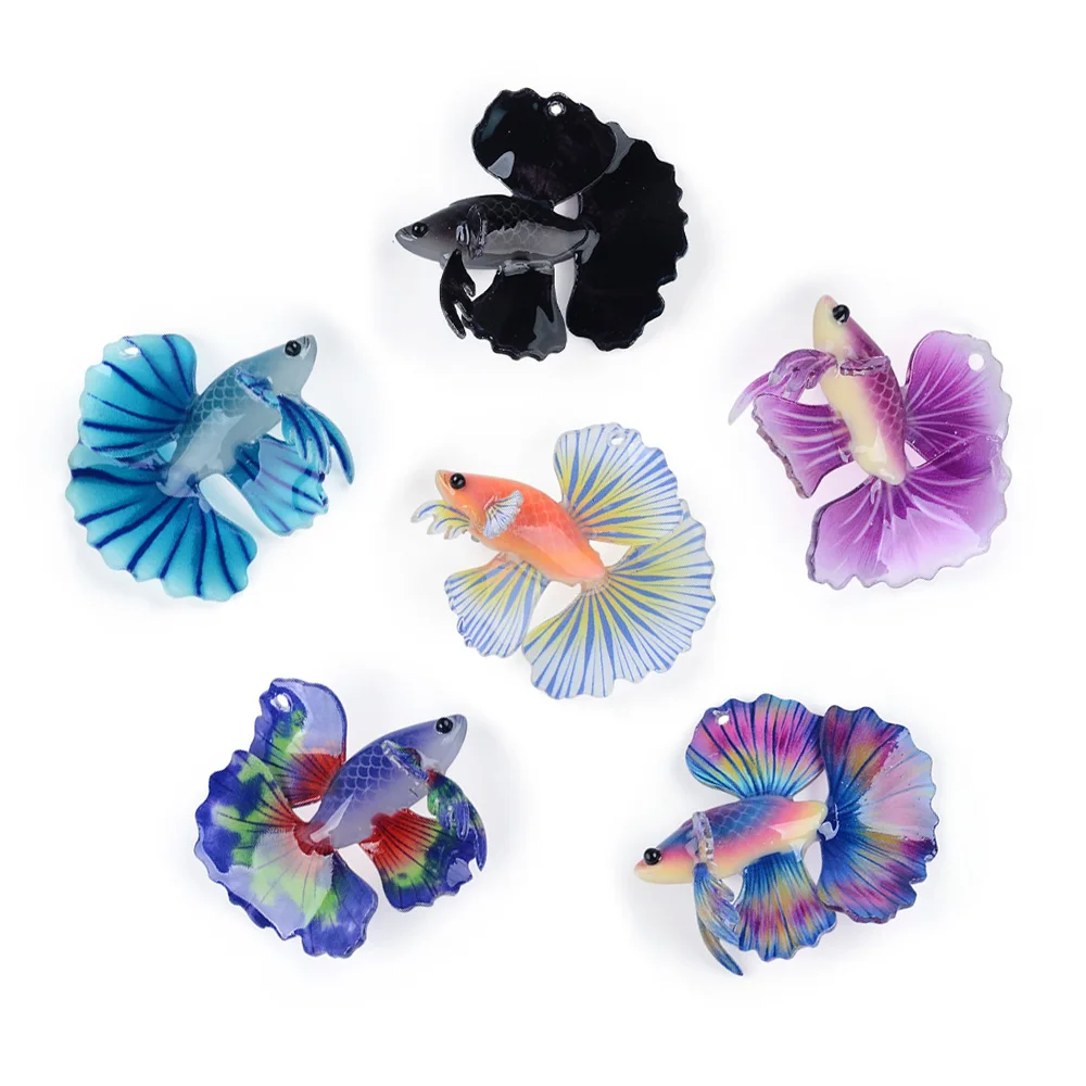 6 pieces/batch of colorful pattern printed animal cartoon fish shaped acrylic beads DIY jewelry earrings/clothing accessories