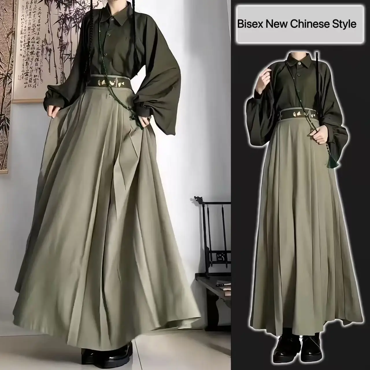 2026 New Chinese Style Costume Men Women Hanfu Inspired Horse Face Skirt Vintage Street Fashion Y2K Outfits Large Looks Slim