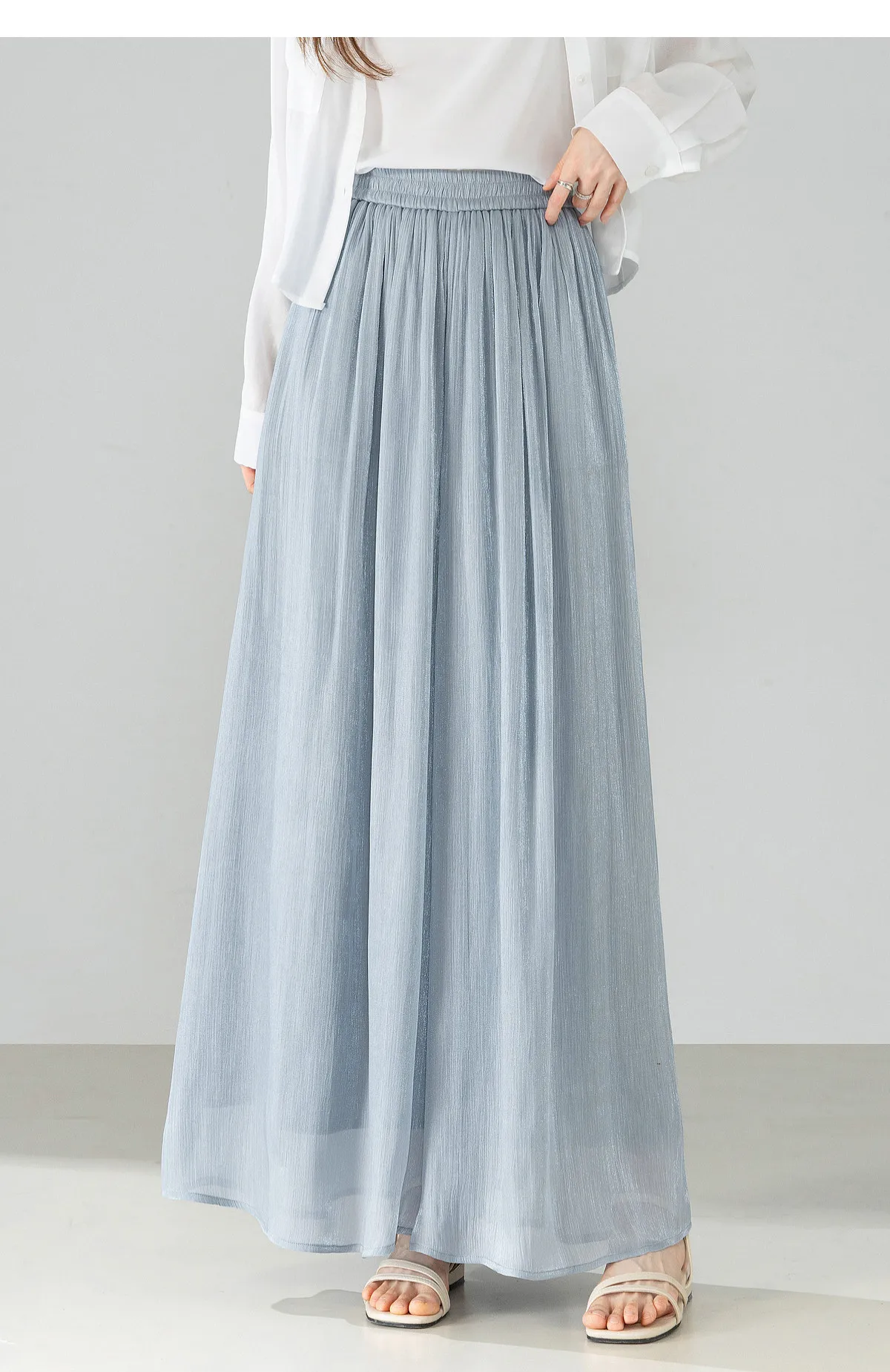 SENTUBILA Büro Einfacher, leichter, schimmernder Rock in Lila, Damen-Sommerhose mit elastischem Bund, Taschen, fließend, lässig, Culottes 162KF7358 – Detail 23