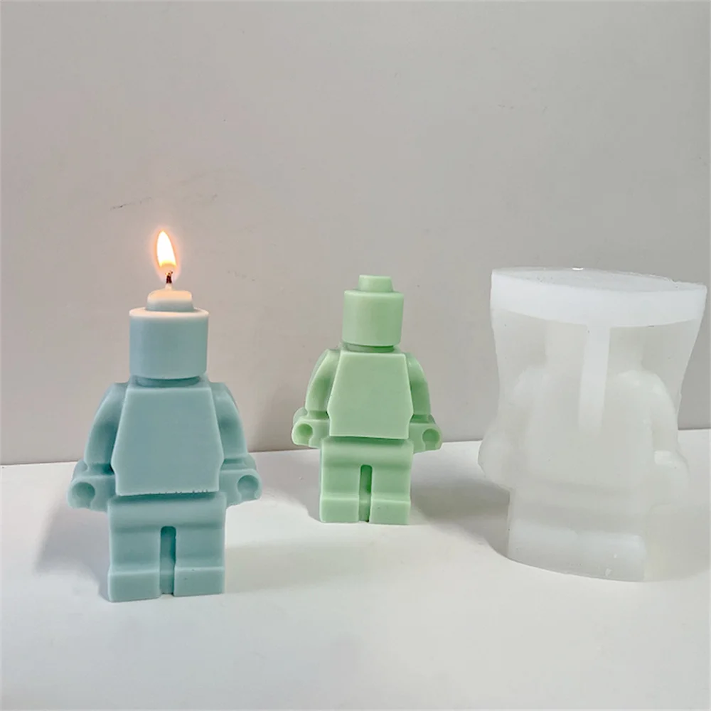 DIY Cute Robots Silicone Candle Mold 3D Building Blocks Chocolate Fondant Ice Molds Christmas Gifts Craft Supplies Home Decor