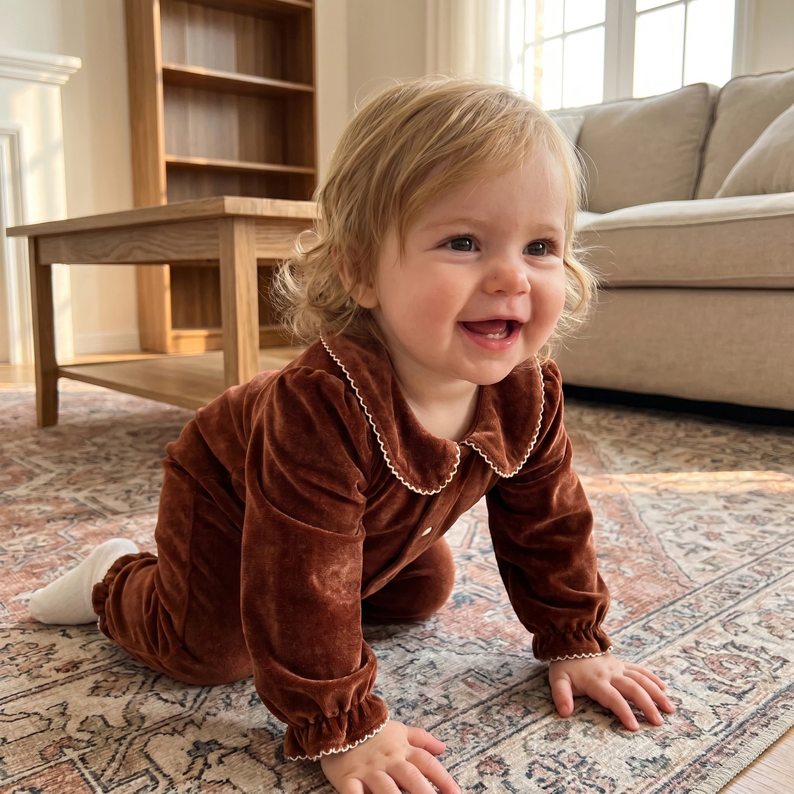 2027 New Years Infant Baby Girl Velvet Romper Xmas Fashion Long Sleeve Doll Collar Solid Color Full Snap Closure Jumpsuit Winter