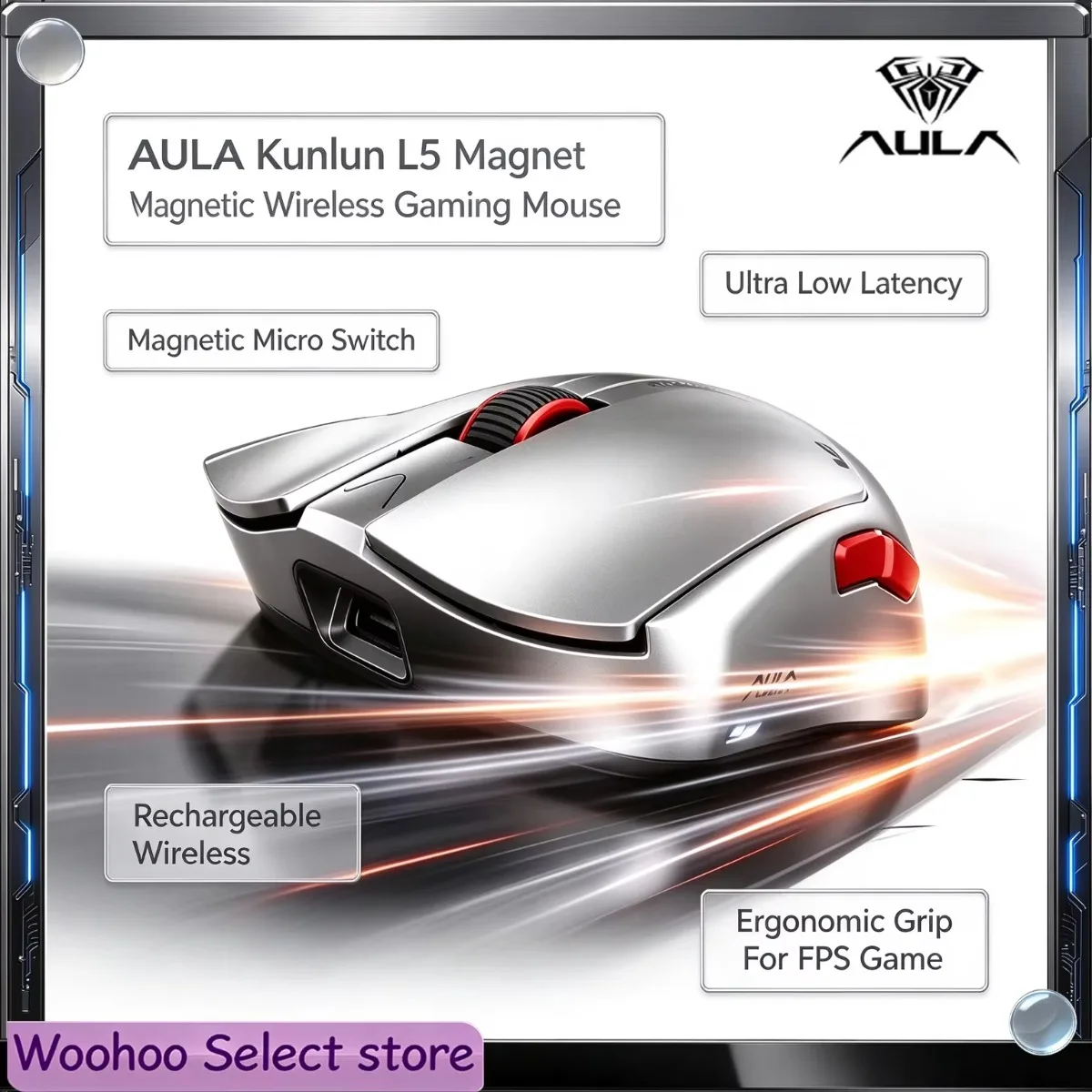 AULA Kunlun L5 Magnetic Wireless Gaming Mouse High Performance Low Latency Rechargeable For PC FPS Home Office Daily Work