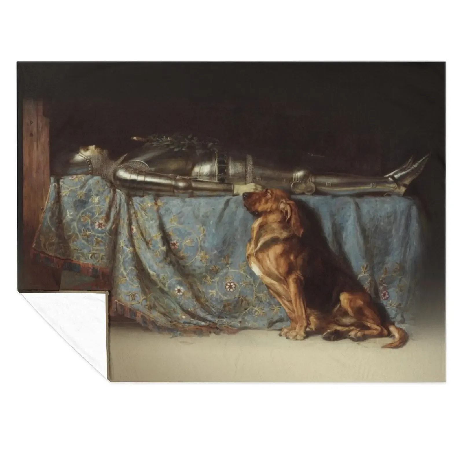 

Requiescat Rest painting by Briton Riviere 1888 The Dog and the Dead Knight HD Throw Blanket Beach wednesday Blankets