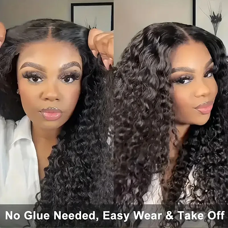 

HAIRTIME 5x5 Glueless Deep Wave Lace Front 5x5 Wigs Human Hair HD Transparent Lace Deep Curly Glueless Closure Wigs Human Hair