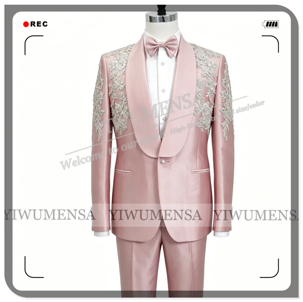 Costumes de mariage exclusifs pour homme, blazers ornés de pierres et d'appliques, ensembles personn