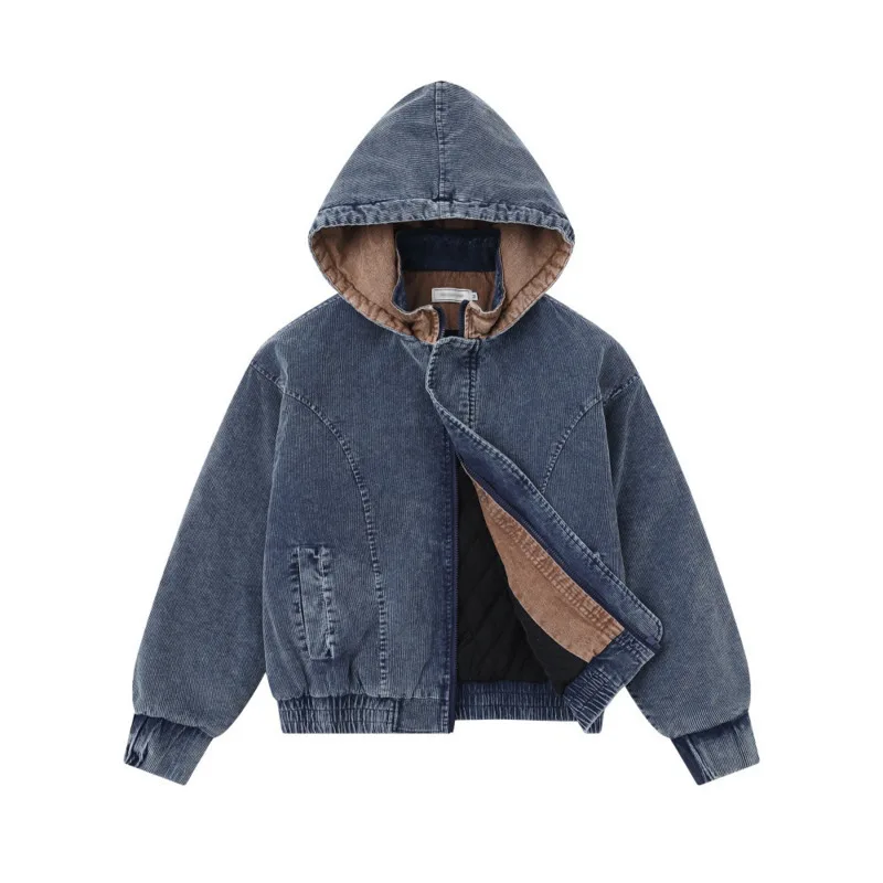 HKSH Otoño Invierno nuevos hombres marea Vintage pana acolchada chaqueta con capucha diseño sentido deconstruido Casual Ins abrigo de algodón HK16323