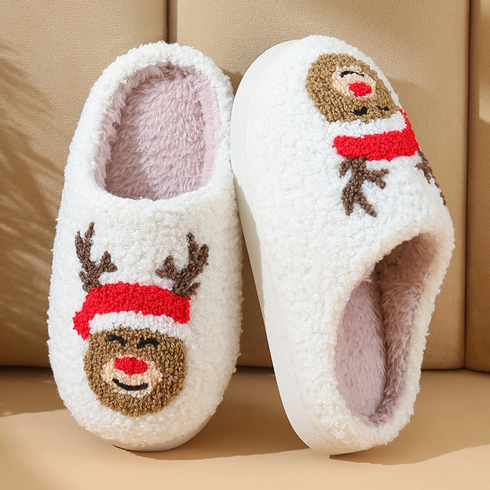 

Children Christmas Cotton Slippers Anti Slip Thick Sole House Shoes Breathable Plush Cotton Slippers for Winter Autumn