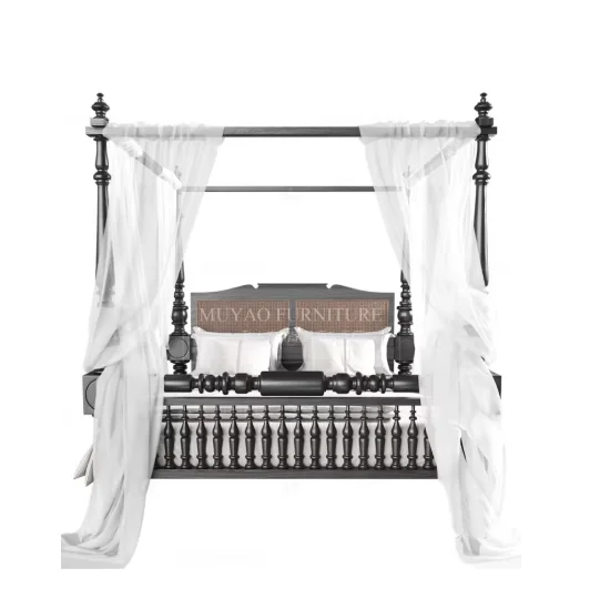 

Двуспальная кровать из цельного дерева в стиле ретро, четырехколонная кровать, кровать с каркасом высоких колонн, кровать с москитной сеткой, изготовление французской мебели по индивидуальному заказу