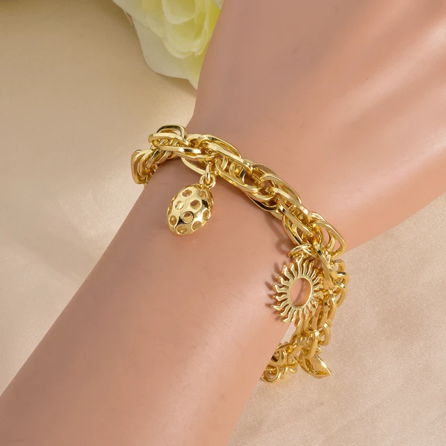 Women Stainless Steel 18k Gold Plated Luxury Bracelets for Bangles Chain Sun Heart 2024 Trend Jewelry Accessories Pulsera Mujer