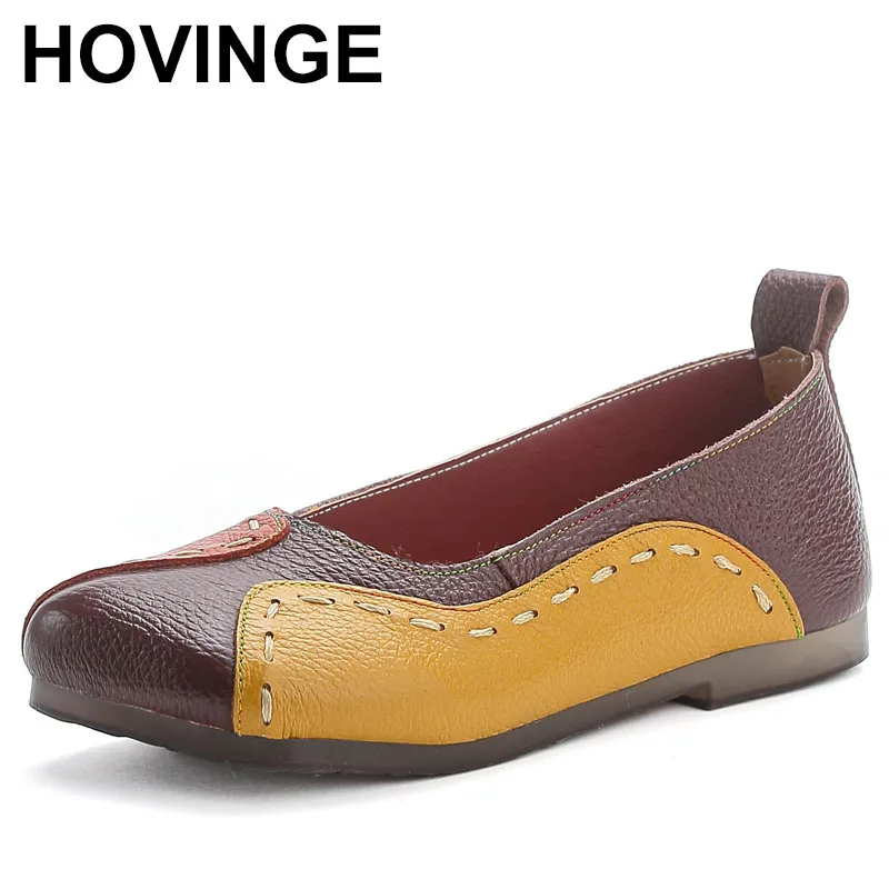 

Handmade Genuine Leather Mom Shoes Women's Soft soled Loafers Woman Patchwork Square Toe Flats Ladies Shallow Slip On Moccasins