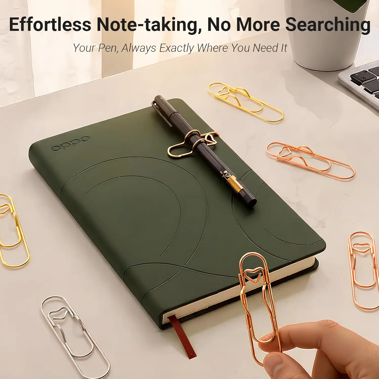 Heart Paperclip Pen Holder for Notebooks & Journals – Premium Metal Pen Clips for Notebook Planner & Clipboard Use