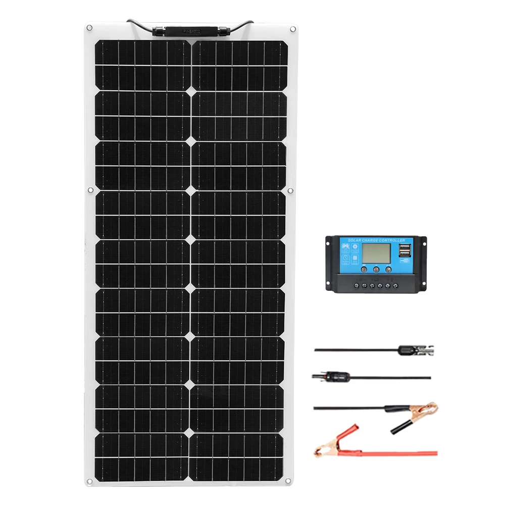 Solar Panel Complete Kit, 50W 100W 12V/24V Monocrystalline PV Battery Charger for Car Boat House Balcony RV Camper Off Grid