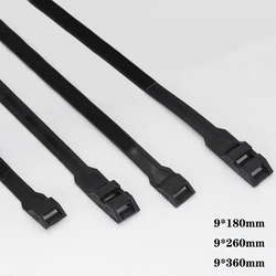 9*180/260/360mm Black Nylon Plastic Wire Strap Wrap Clamp Double Buckle Disposable Flat Self-Locking Ziptie Zip Ties Cable Tie