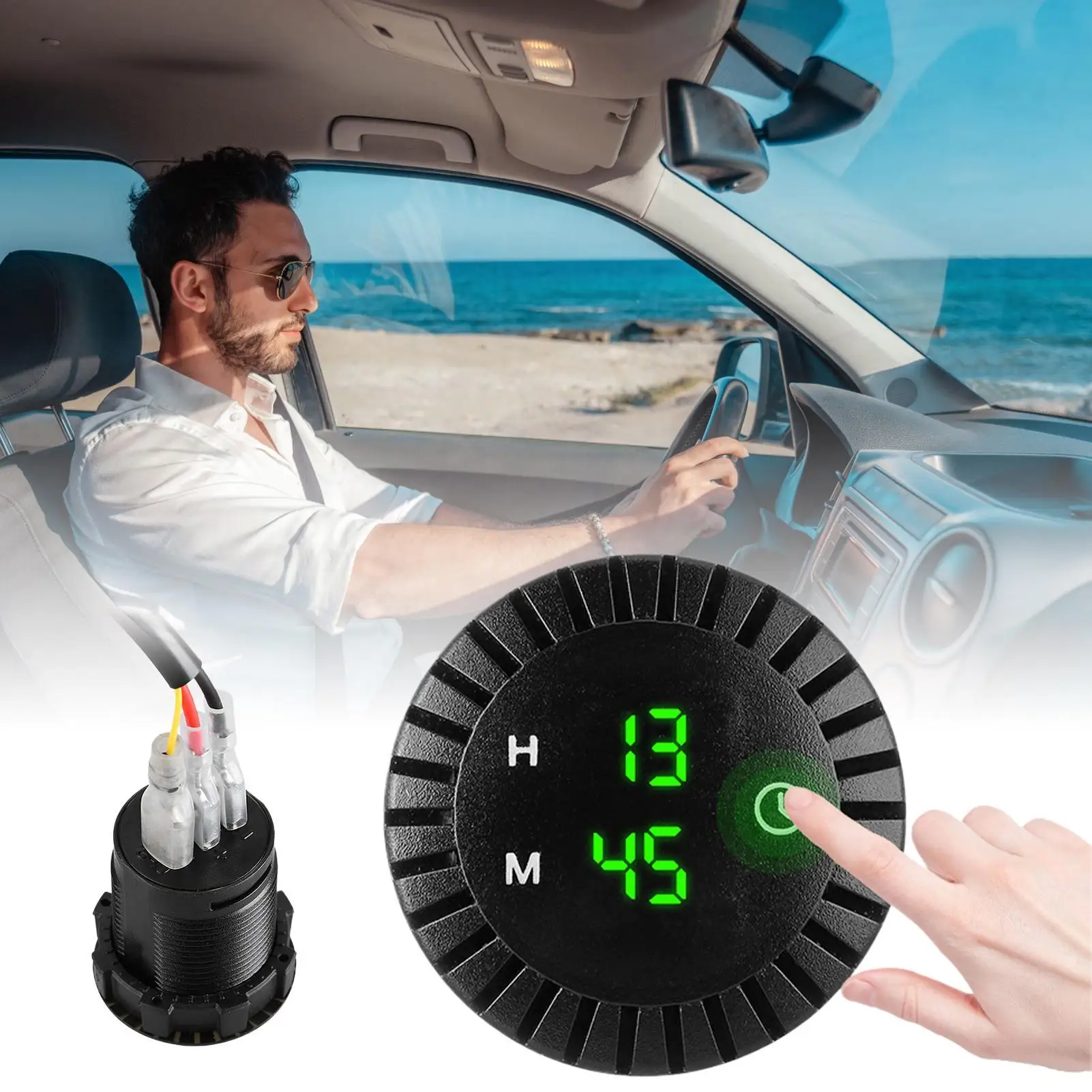 Car Digital Clock Waterproof LED Display 12 Volt 24 Volt Motorbike Mount Digital Clock For Men Women Drivers Owners Commuting