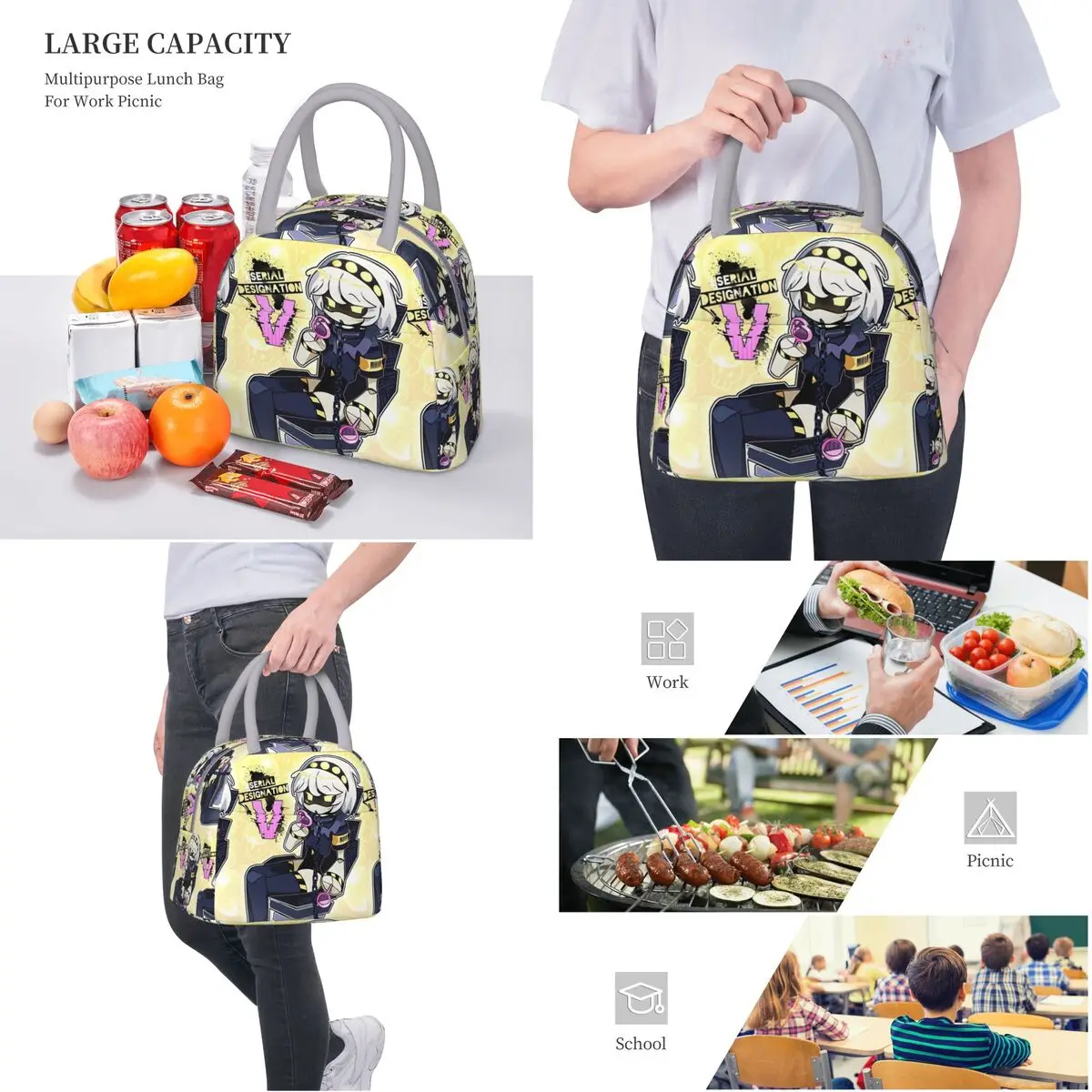 N Murder Drones Funny Merch Insulated Lunch Bag For Work Food Storage Bag Portable Cooler Thermal Lunch Box