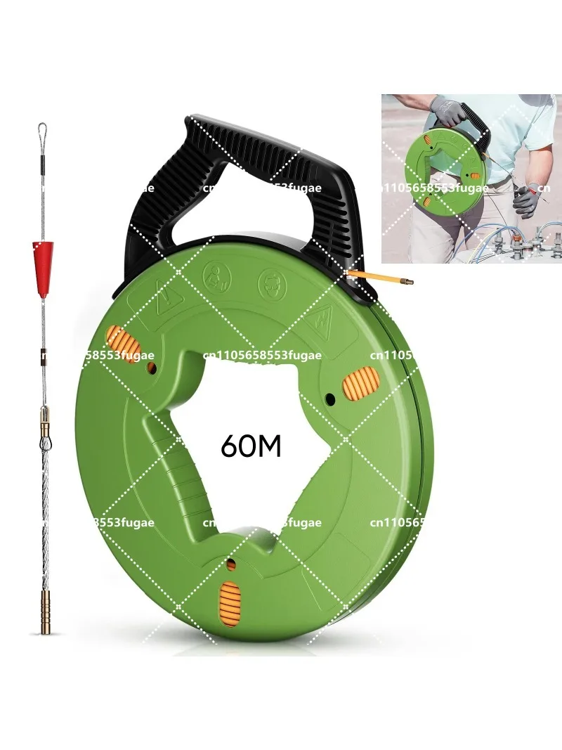 Retractable Cable Pulling Aid 60 m/45 m, 4 mm Diameter Cable Puller Fish Tape Reel Pull Wire Retracting Spiral with Guide Spring