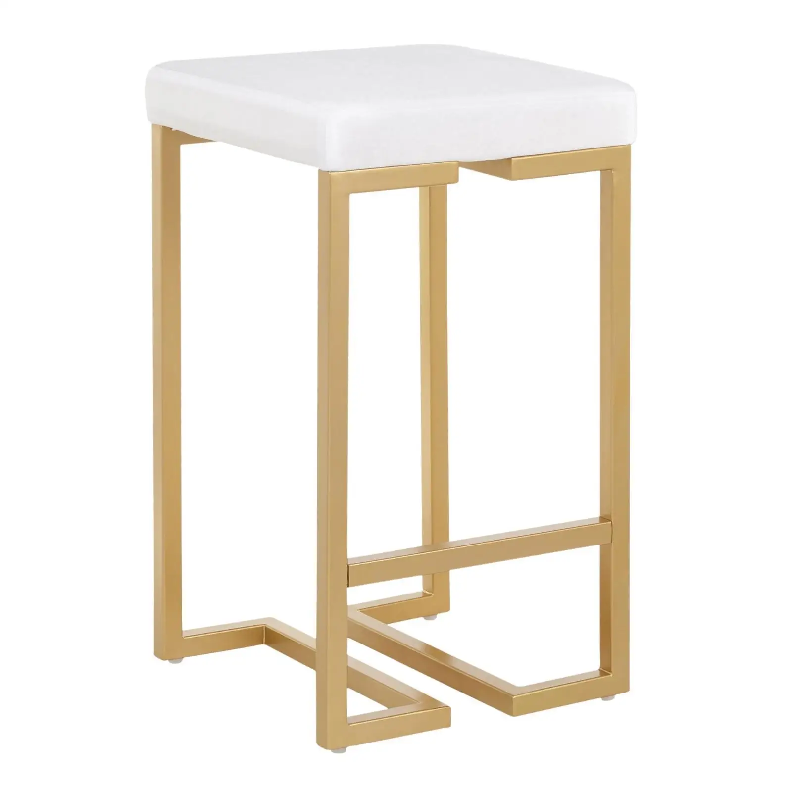 Sgabello da bancone contemporaneo glamour da 26 pollici in oro con cuscino in velluto bianco
