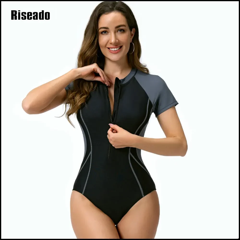 

2025 One Piece Swimsuits Sport Rashguard Swimwear Women Surf Short Sleeve Swimming Suits for Women Beachwear (UPF 50+)