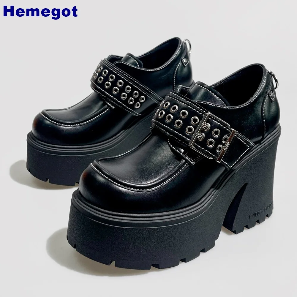 Gothic Pumps 2024 New Punk Street Belt Buckle Thick Heel Leather Shoes Black Fashion Women's Short Boots