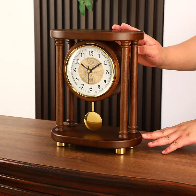 Desktop Solid Wood Living Room Desktop Clock Household New Chinese Pendulum Clock Ornament