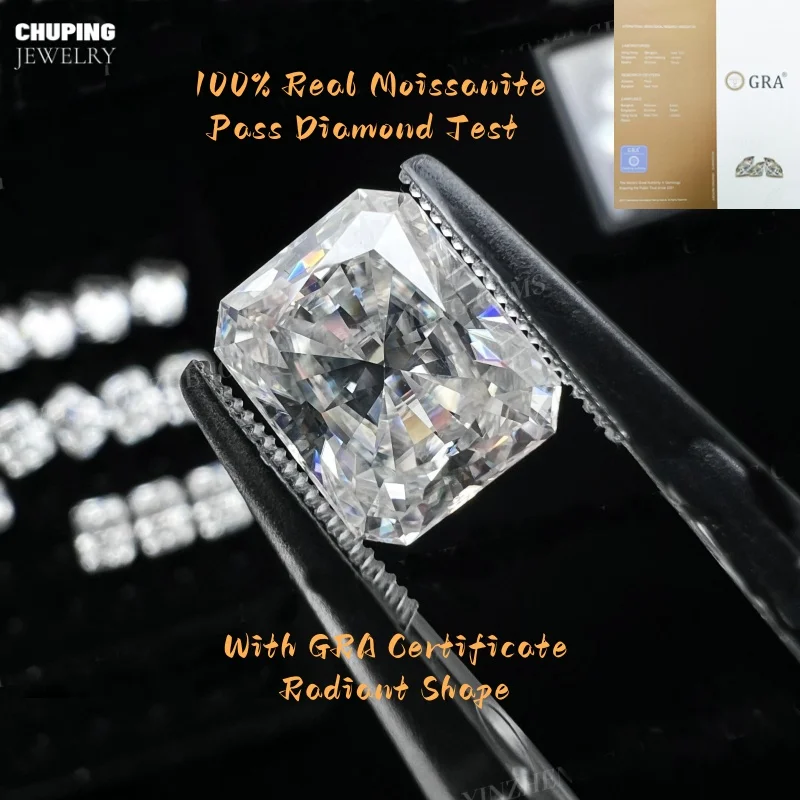 

Radiant Shape 6A Grade D Color Moissanita Pass Diamond Test With GRA Certificate Loose Moissanite Stone For DIY Earrning Jewelry