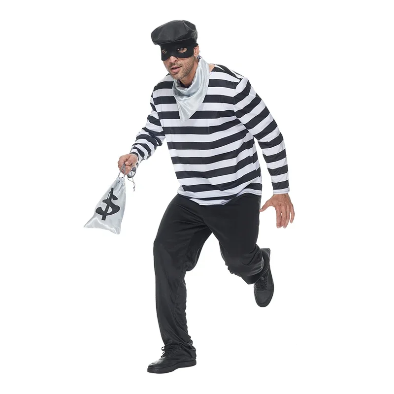 RT01 رجل لص زي هالوين الكبار مضحك السارق تأثيري الدعاوى كرنفال عيد الفصح بوريم فستان بتصميم حالم Gf1