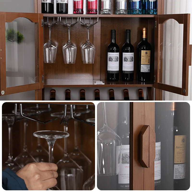 Liquor Racks Wine Cabinets Display Storage Wall Wooden Wine Cabinets Kitchen Modern Mueble Licorera Restaurant Furniture QF50JG