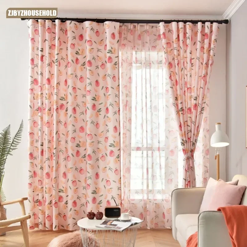 

Scandinavian Style Lemon Fruit Curtains for Living Dining Room Bedroom Small Fresh Pink Plants Netflix Semi-Blackout Study