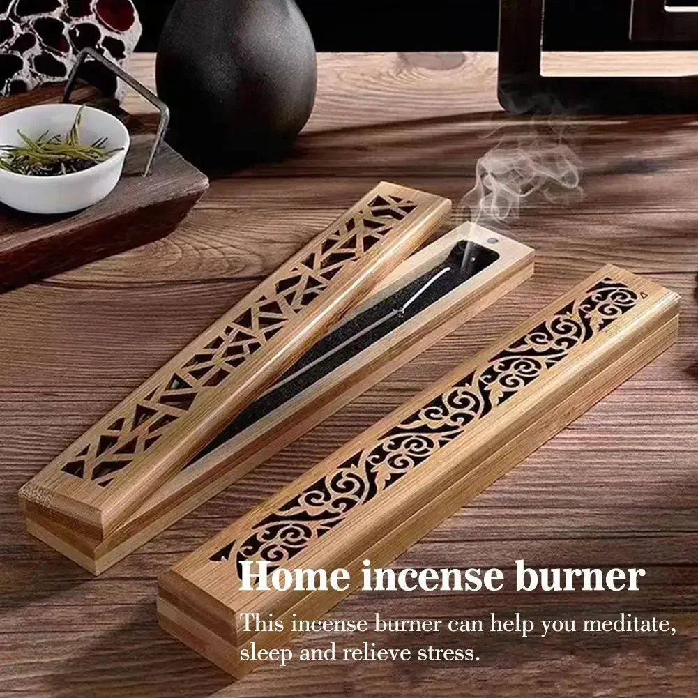 23.6x3.5x2.6cm Bamboo Wooden Incense Stick Holder Burning Joss Incense Box Burner Ash Catcher Home Decoration 1PC