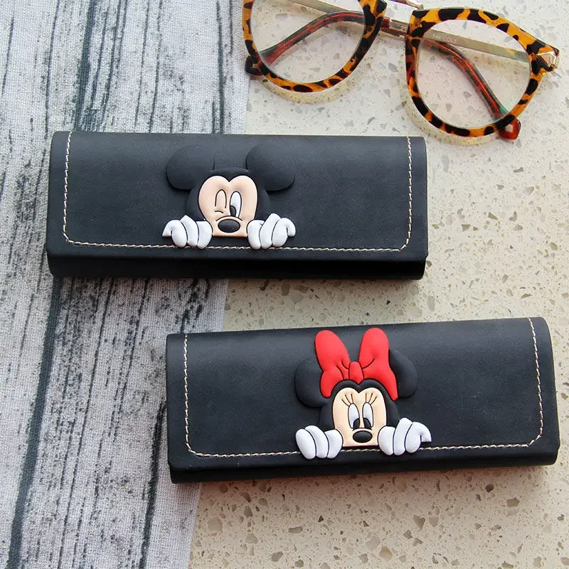 Disney Mickey Glasses Case Anime Leather Men Women Sunglasses Myopia Presbyopia Storage Box Portable Anti-Pressure Hard Box Gift