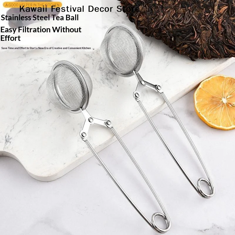 【K】Stainless Steel Mesh Tea Ball Infuser Spoon Fine Filter Strainer For Loose Leaf Tea With Squeeze Handle Silver
