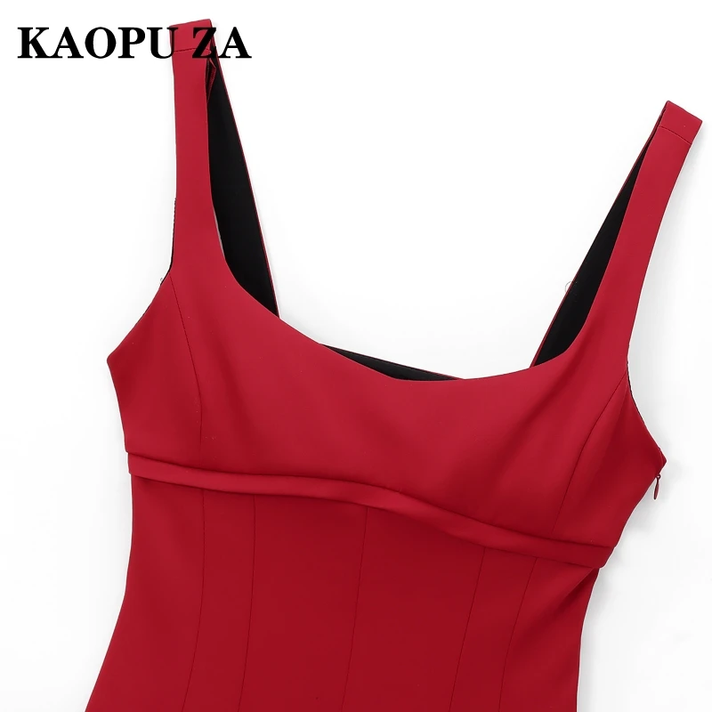 KAOPU ZA 2024 vestidos de fiesta de noche de longitud media vestido elegante femenino con cremallera lateral sin mangas Mini falda con volantes ajuste Regular