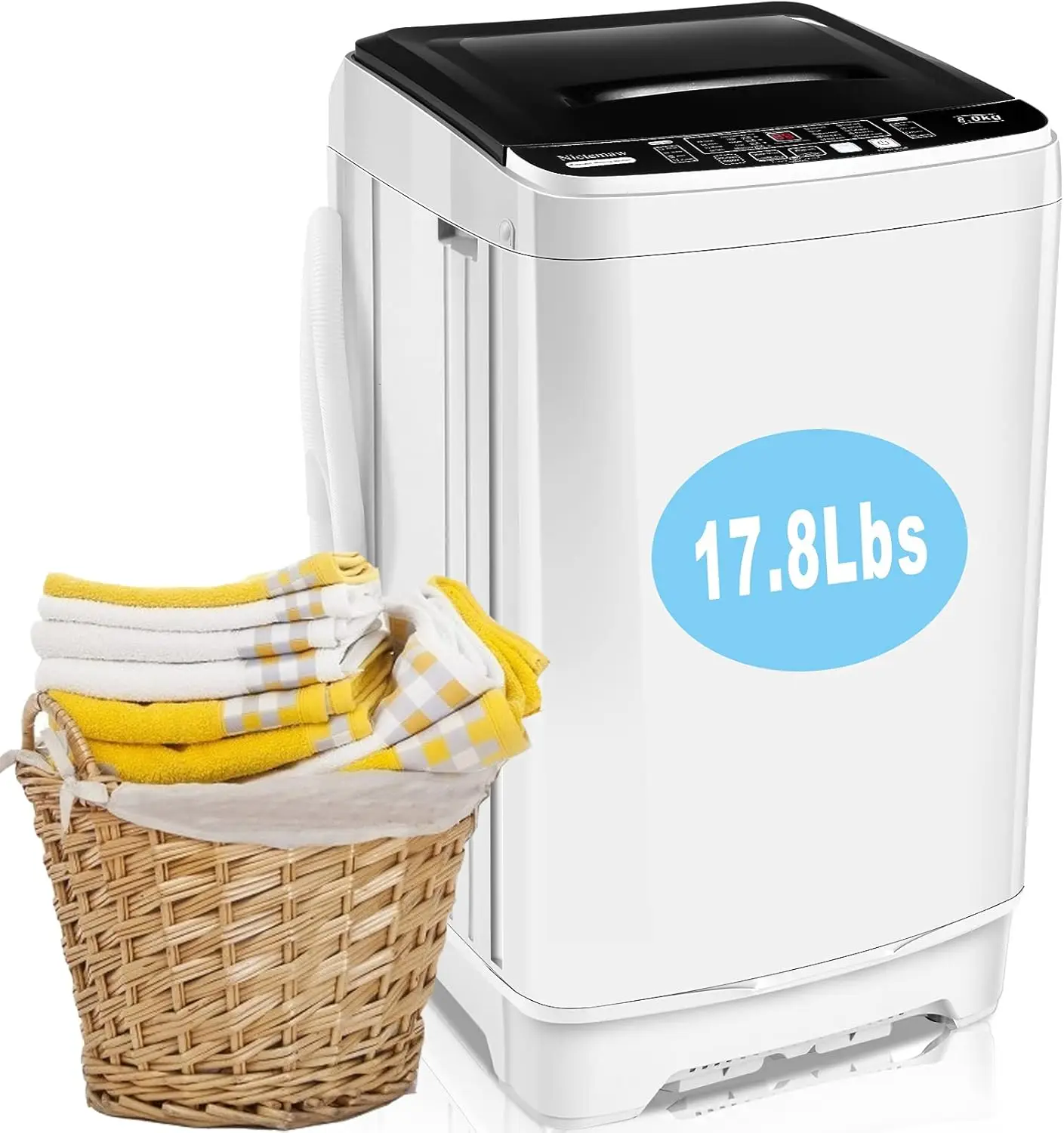 Lave-linge portable avec pompe de vidange, lave-linge et sèche-linge de 2.3 pieds cubes, 10 programmes et 8 niveaux d'eau pour la maison