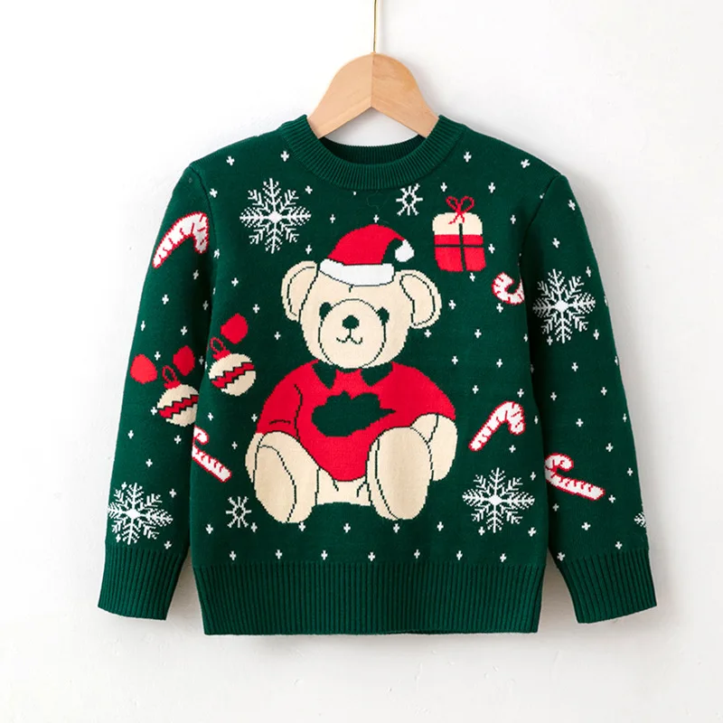 2023 New Winter Keep Warm Boys Girls Sweater 2 Color Cartoon Bear Knitted Shirt For Kids Children Christmas Present