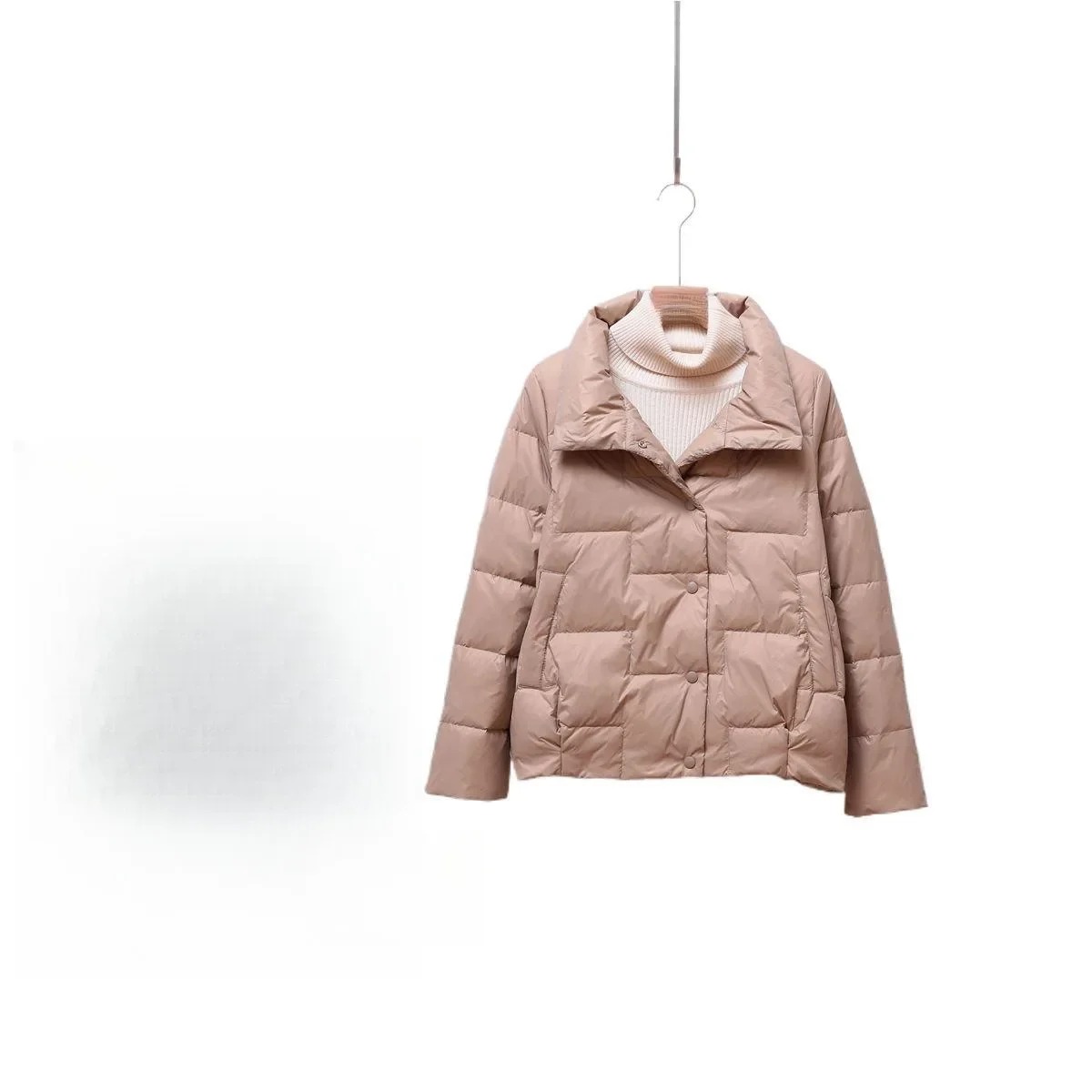 Lose Oberbekleidung Schwarze Entendaunen Frühling Herbst Neuer Stil Kurze Pufferjacke Damen Stehkragen Leichter Brotstil