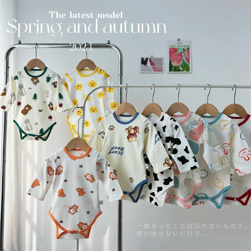 Lente Zomer Zacht Katoenen Baby Bodysuits Lange Mouw Pasgeboren Kleding Set Kerst Meisjes Jongens Print Cartoon Baby Jumpsuit