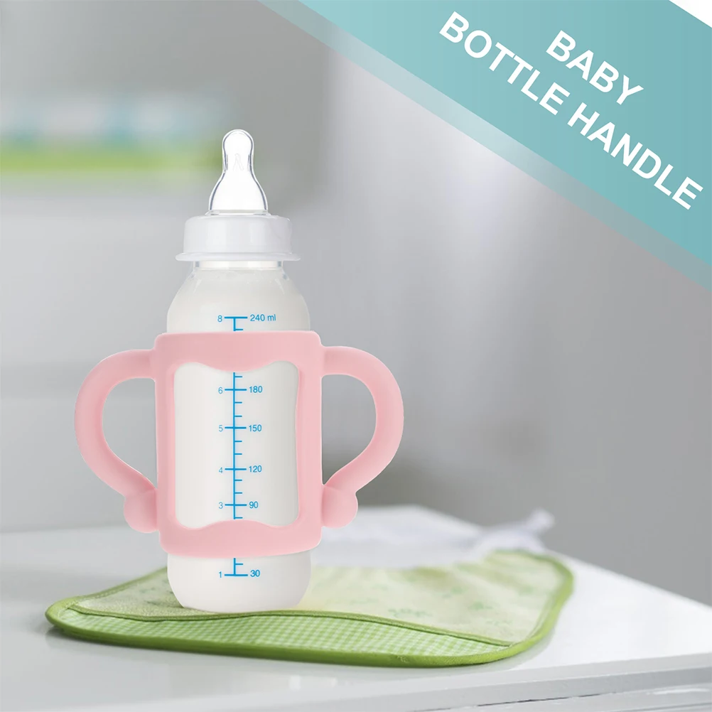 

4 pcs Silicone Bottle Handles Bright Feeding Bottles Handle Grip Easy Install Remove Baby Bottle Silicone Sleeve Glass Nipple