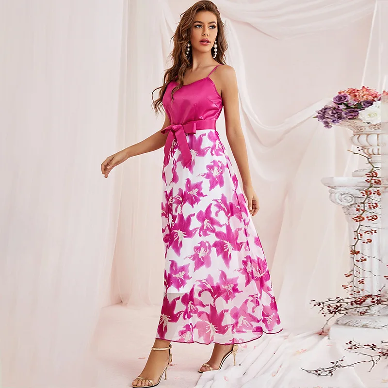 ZG-21775 women's dress 2023 summer party high waistband tie dress image 3