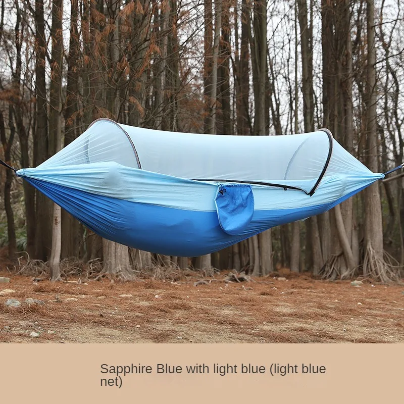 Outdoor Camping Anti Roll Nylon Hammock With Mosquito Net Automatic Quick Opening Brace Mosquito Bill Double Hammock