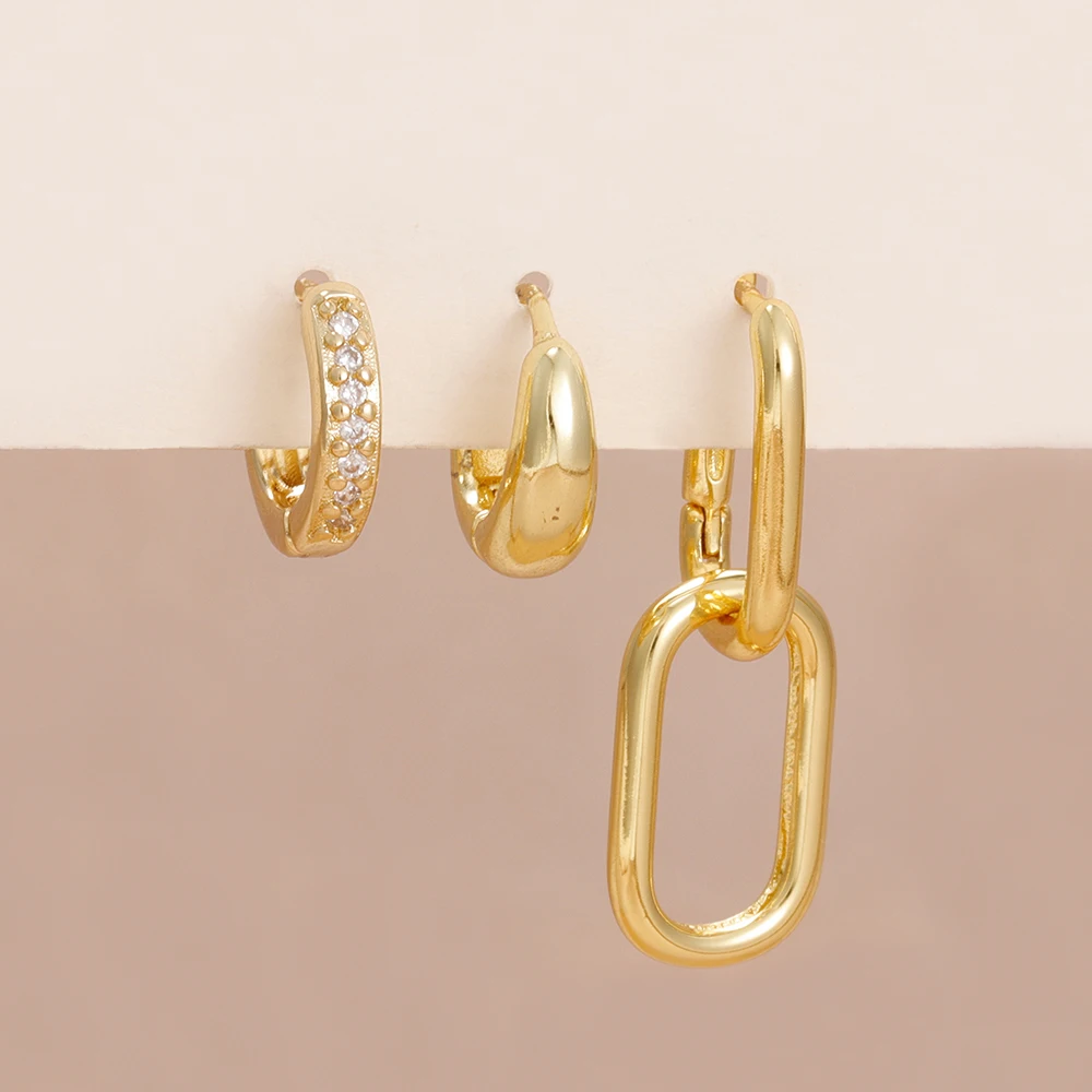 جديد 3 قطعة الفولاذ المقاوم للصدأ هندسية البيضاوي هوب أقراط للنساء أسلوب معدني بسيط انفصال أقراط للنساء مجوهرات هدايا