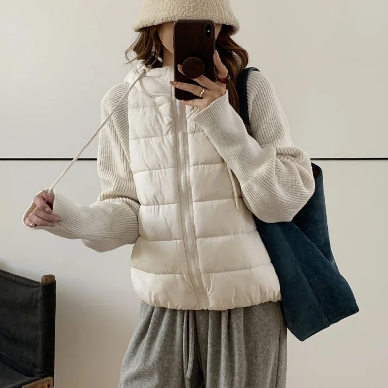 

Женские вязаные парки, пальто, короткая куртка с капюшоном, однотонная молния с длинным рукавом, офисный женский повседневный осенне-зимний топ