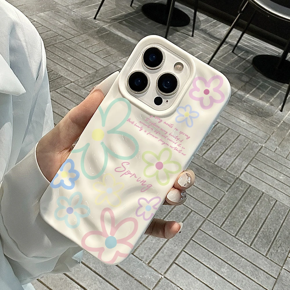 Minimalistische Frühlingsblumen-Handyhülle für iPhone 17 16 15 14 13 12 11 Pro Max 14 15 Plus 17 Air Falten-Wellen-Design Weiche Silikonhülle – Detail 4